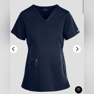 Med Couture Maternity Navy Blue V-Neck Short Sleeve Top
